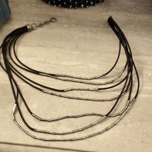 John Hardy Bamboo Leather Multi Strands Necklace Black Leather Sterling Silver